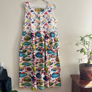 Vintage Colorful Fish Print Midi Dress